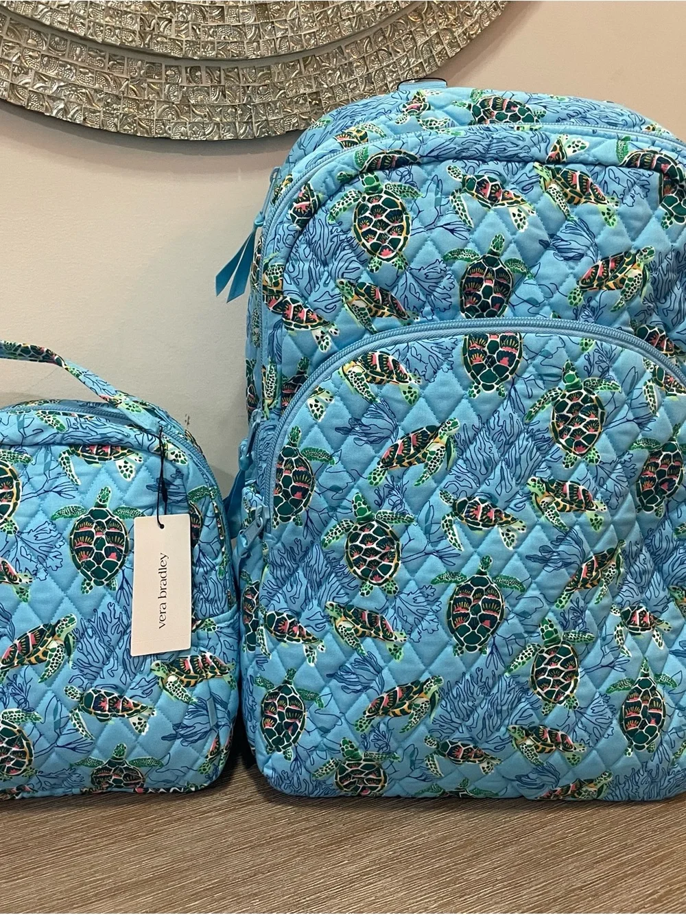 Vera Bradley Quilted Sea Turtle Backpack SET with lunch bag